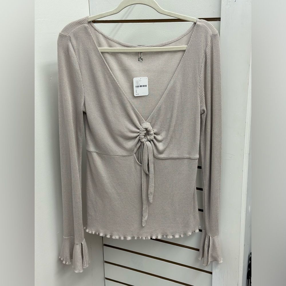 Free People NWT Intimately Size L Shirt Metallic Shimmer Top peephole Front